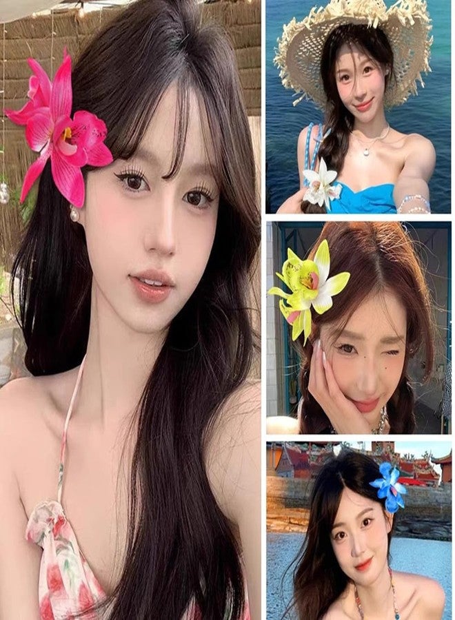 Aacehlh 6 Pcs Hawaiian Flower Hair Clips for Women, Artificial Plumeria Hibiscus Flower Hair Clips Accessories for Vacation, Parties, Beach, and Seaside Events (Orchid) - Image 5